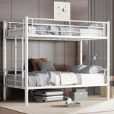 Bellemave Bunk Bed Twin Over Twin, Twin Bunk Beds with High Guardrail and Build in Ladder, Kids Bunk Beds with Slats, No Box Spring Needed, White Bellemave