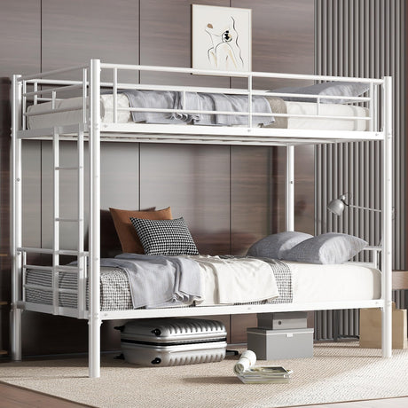 Bellemave Bunk Bed Twin Over Twin, Twin Bunk Beds with High Guardrail and Build in Ladder, Kids Bunk Beds with Slats, No Box Spring Needed, White Bellemave