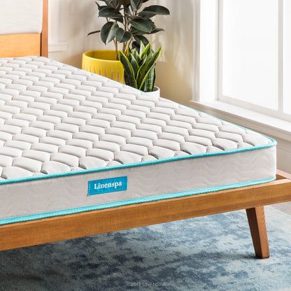 Linenspa 6 Inch Mattress - Firm Feel - Bonnell Spring with Foam Layer - Mattress in a Box - Youth or Kids Bed - Guest Bedroom - Durable and Breathable Support - Affordable - Queen Size