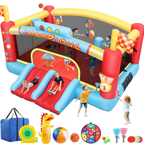 AKEYDIY Big Inflatable Bounce House for Big Kids, 13FT Outdoor Inflatable Bouncers with Blower, Double Basketball Hoop, Throw Ball Game, Punching Game, Jumping Bouncy Castle (Extra Large Bounce House) AKEYDIY