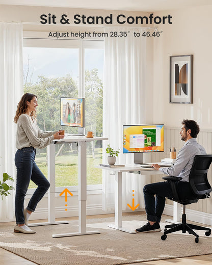 ErGear Standing Desk with Drawer, 44 x 24 inch Electric Height Adjustable Desk with 4 Preset Heights & 2 Storage Hooks, Sit Stand Desk Computer Desk with Drawer for Home & Office, White EGESD - WoodArtSupply