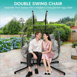 Double Egg Swing Chair with Stand Patio Rattan Wicker Hammock Chairs Outdoor Indoor Egg Swing Chair with Cushion Headrest 550 Lbs Capacity for Bedroom Balcony Garden Porch Backyard, Grey Olaterior