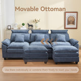 103'' Cloud Modern 3 Seater Couch with Detachable Headrest, Modular Sectional Sofa with Ottoman, Oversized L Shape Chenille Comfy Sofa with Armrests for Living Room, Blue Abbrevi