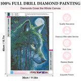 Yezavesu Wolf Diamond Art Kits for Adults, Wolf Forest 5D Diamond Painting Kit for Beginners, DIY Round Full Drill Painting with Gem Art Craft Kits for Home Wall Decor 12x 16 Inch Yezavesu