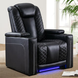 IOMOR Home Theater Seating with USB Ports and Cup Holders, Overstuffed Faux Leather Electric Power Recliner Chair with Hidden Arm Storage, Ambient Lighting (1, Black+Lighting) IOMOR
