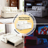 Dreamzie 3 in 1 Convertible Sleeper Sofa Bed, Pull Out Couch for Living Room with Side Pocket, Loveseat Sleeper with Adjustable Backrest (Fabric, White) Dreamzie
