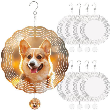 Sublimation Wind Spinner Blanks, 8 Pack 10 Inch 3D Aluminum Metal Hanging Wind Spinner Bulk Sublimation Blanks for Garden Yard Outdoor, Window Porch Decoration for Heat Press Transfer DIY Gift Evokora
