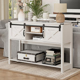 FansaFurn Console Table with Storage Shelf & Sliding Barn Door, Farmhouse Entryway Table with Storage, 46" Narrow Long Sofa, Behind Couch, Console Tables for Living Room (White) FansaFurn