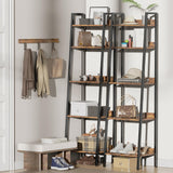 Bookshelf, Ladder Shelf with Steel Frame, 5-Tier Industrial Bookcase, Narrow Tiered Shelf for Small Space, Corner Shelf for Living Room, Home Office, Kitchen, Bedroom, Bathroom（Rustic Brown & Black） Homedawn