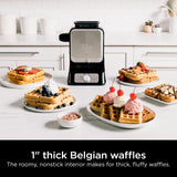 Ninja BW1001 NeverStick PRO Belgian Waffle Maker, Vertical Design, 5 Shade Settings, with Precision-Pour Cup & Chef-curated Recipe Guide, Black & Silver Ninja