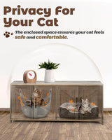 Upolana Cat Litter Box Enclosure, 48 inch Large Hidden Litter Box Furniture for 2 Cats, Double Wooden Kitty Litter Box Cabinet End Side Table, Greige Upolana