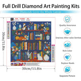 Diamond Art Kits for Adults Beginner, Cat Bookshelf Library DIY Modern Diamond Painting Kits 5D Diamond Dots Gem Art Crafts with Tools,Round Full Drill Funny Crafts for Home Wall Decor&Gift-12x12 inch Fairyland JinWenn