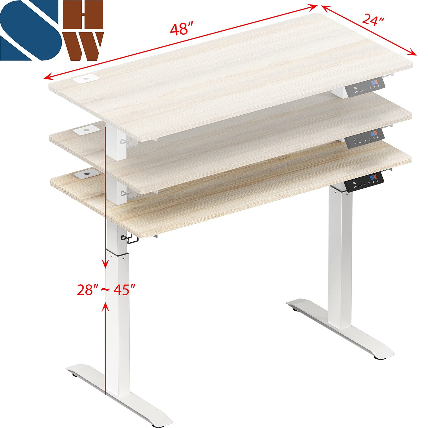 SHW Memory Preset Electric Height Adjustable Standing Desk, 48 x 24 Inches, Maple - WoodArtSupply