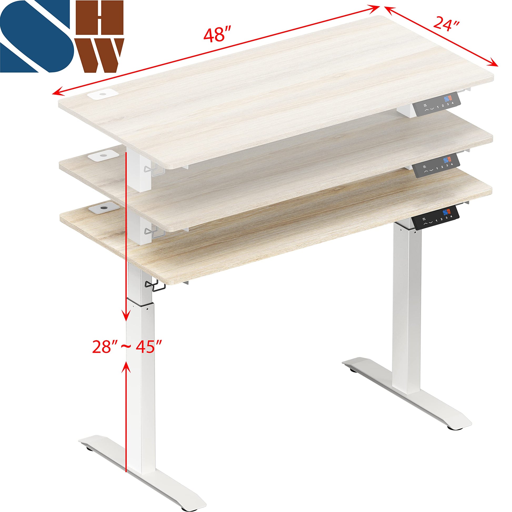 SHW Memory Preset Electric Height Adjustable Standing Desk, 48 x 24 Inches, Maple - WoodArtSupply