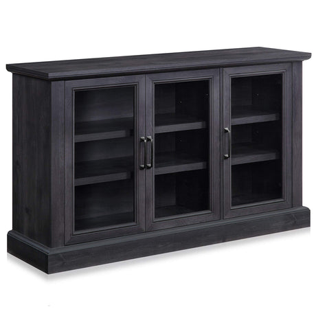 BELLEZE Modern 55 Inch Farmhouse Wood Sideboard Buffet Entertainment Center with Storage Cabinet, Glass Doors, and Adjustable Shelves for Living Room, Dining Room - Liam (Rustic Gray) BELLEZE