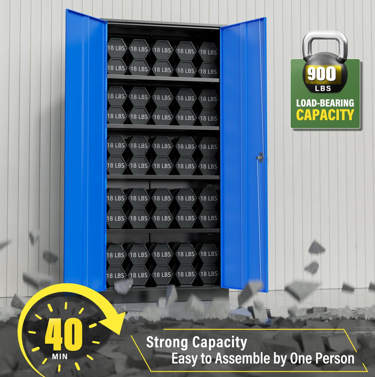 Greenvelly Metal Garage Storage Cabinet,72" Steel Locking Garage Storage Cabinet with Doors and Shelves,Metal Office Storage Cabinet for Home,School,Garage(Black Blue 36" W x18 D) Greenvelly