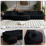 144" Oversized Sectional Couches for Living Room, Modern Luxury Chenille 5-Seater Sofa, Deep Seat Curved Cloud Couch, Modular Sofa with Chaise Lounges & 5 Pillows, No Assembly Required (Black) IZLKQC