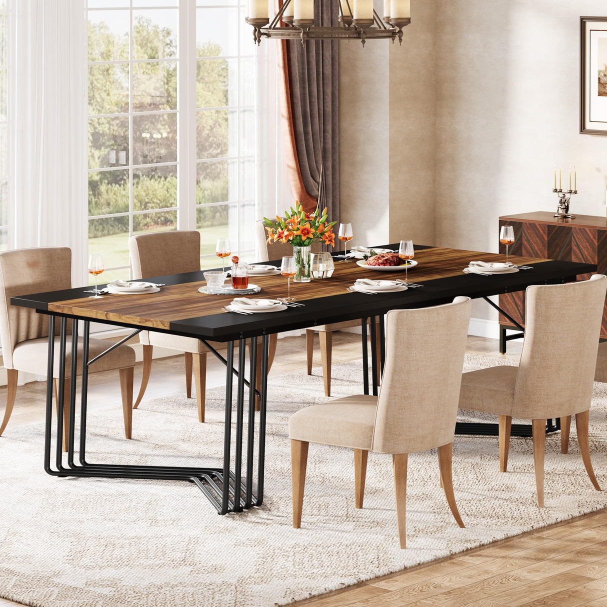 Tribesigns 79-Inch Dining Table for 8-10 People, Industrial Large Kitchen Table Dining Room Table for Living Room, Kitchen, Rectangular Dinner Table with Metal Frame, Rustic Brown Tribesigns