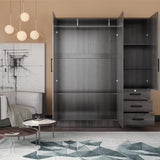 61" Wide Large Wardrobe Closet 3 Doors and 3 Drawers (Grey) Woodpeckers Furniture And Mattress