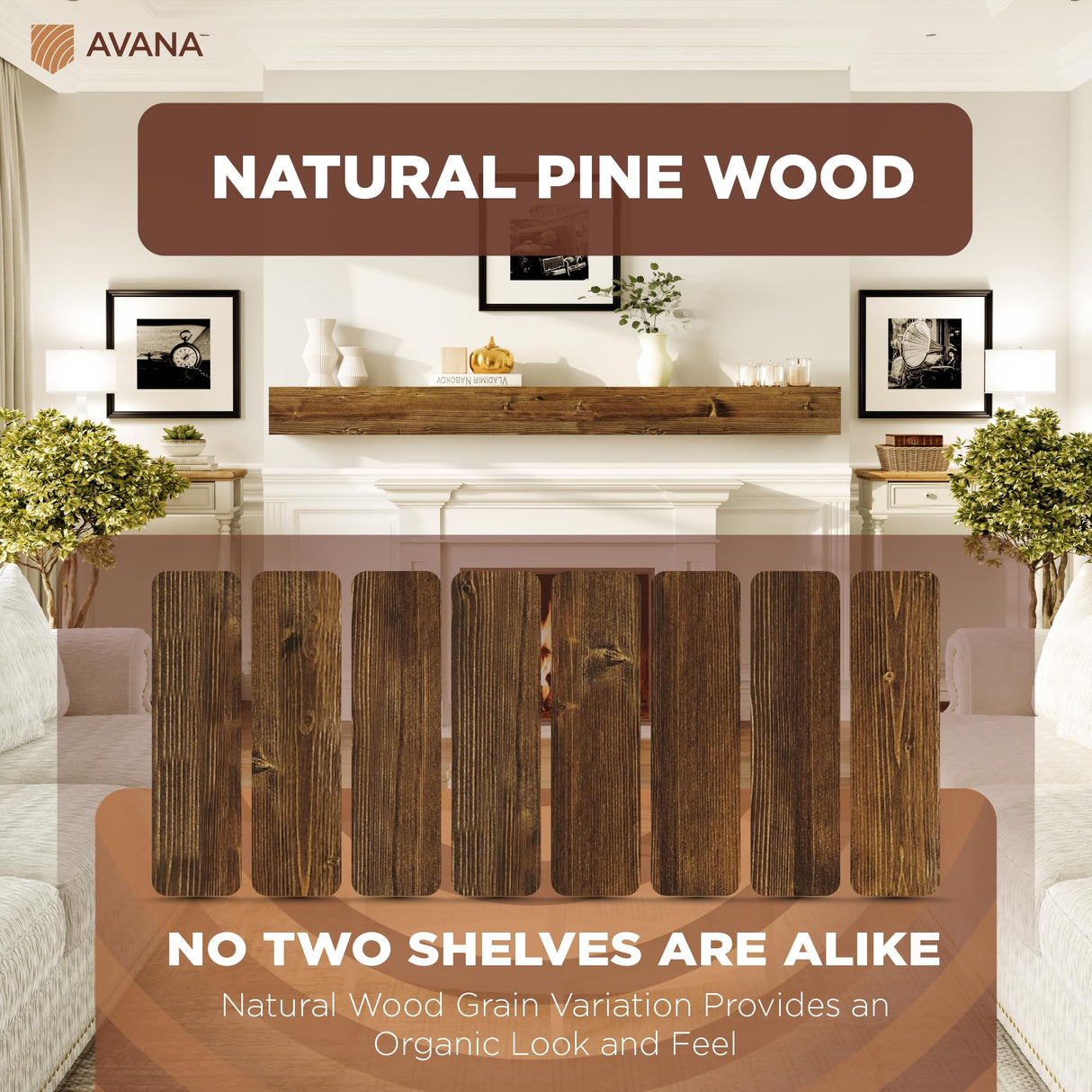 Avana Rustic Fireplace Mantle Shelf 84 Inches for Home Decor/Wall Decor - Handcrafted Wood Shelf for Wall - Decorative Fireplace Mantel Shelf - Farmhouse Mantle Decor 84 X 8 X 5 - Rustic Traditional Avana