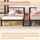 Mirightone Black Triple Bunk Bed Twin XL & Twin Over Twin, Bunk Bed with LED Light & Charging Station, Metal Detachable Bunk Beds for 3 Kids Girls Boys Teens, USB Ports & Outlets Mirightone