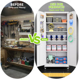 JAORD Garage Storage Cabinets with Wheels and Pegboard, 73" H Metal Storage Cabinet with Locking Doors and 4 Adjustable Shelves for Garage Home, Assembly Required, White JAORD