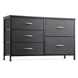 Nicehill Dresser for Bedroom with 5 Drawers, Storage Drawer Organizer, Wide Chest of Drawers for Closet, Clothes, Kids, Nursery, TV Stand with Storage Drawers, Wood Board, Fabric Drawers (Black Grey) Nicehill