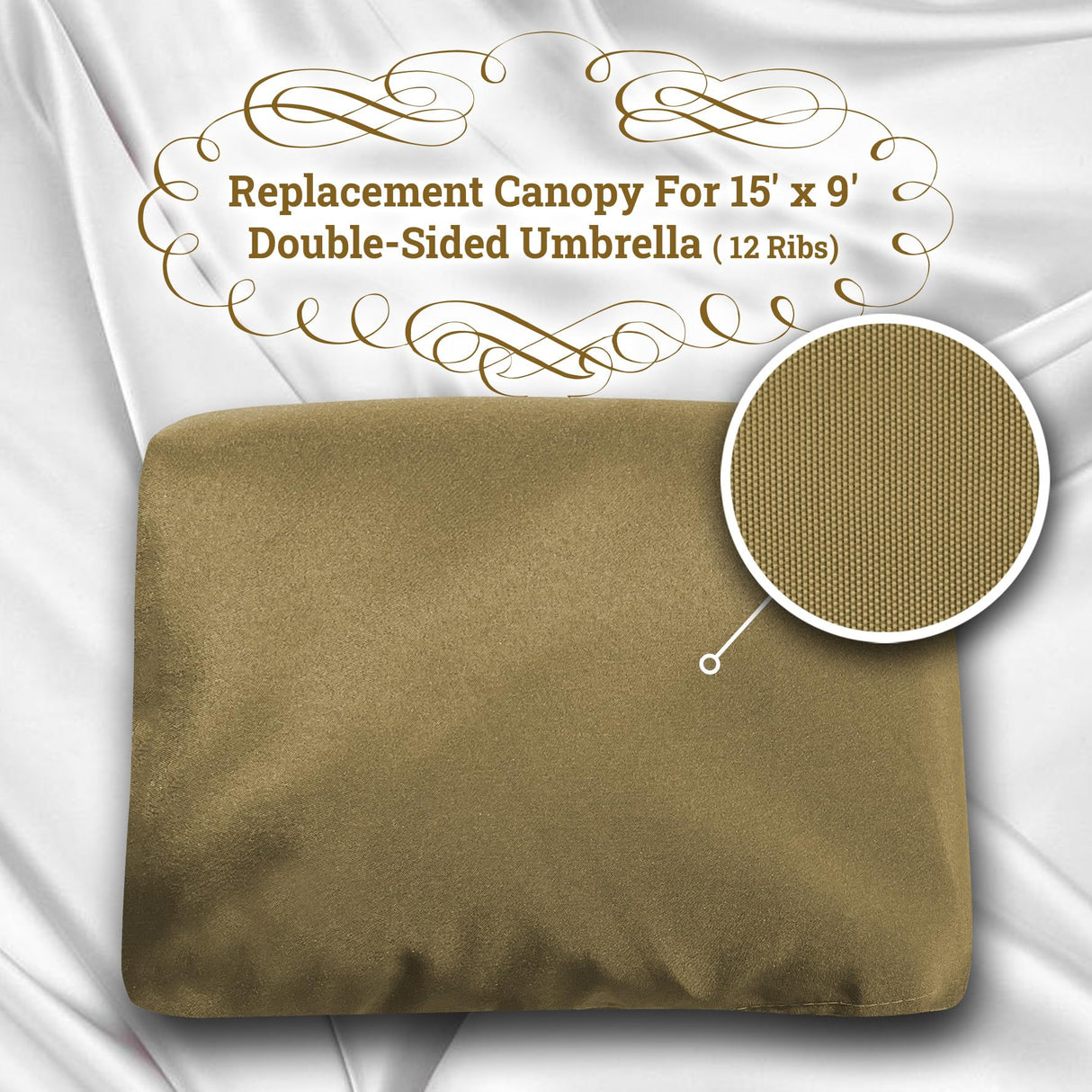 BenefitUSA 12 Ribs Umbrella Cover Canopy Replacement for 15' Double-Sided Patio Umbrella, Frame NOT Included(Taupe) BenefitUSA