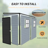 LANTRO JS 4x8FT Plastic Storage Shed with Floor, Outdoor Storage Shed with Floor Included, with 2 Windows and Lockable Door, Backyard Storage Sheds for Garden Tools, Bike, Gray and Black LANTRO JS