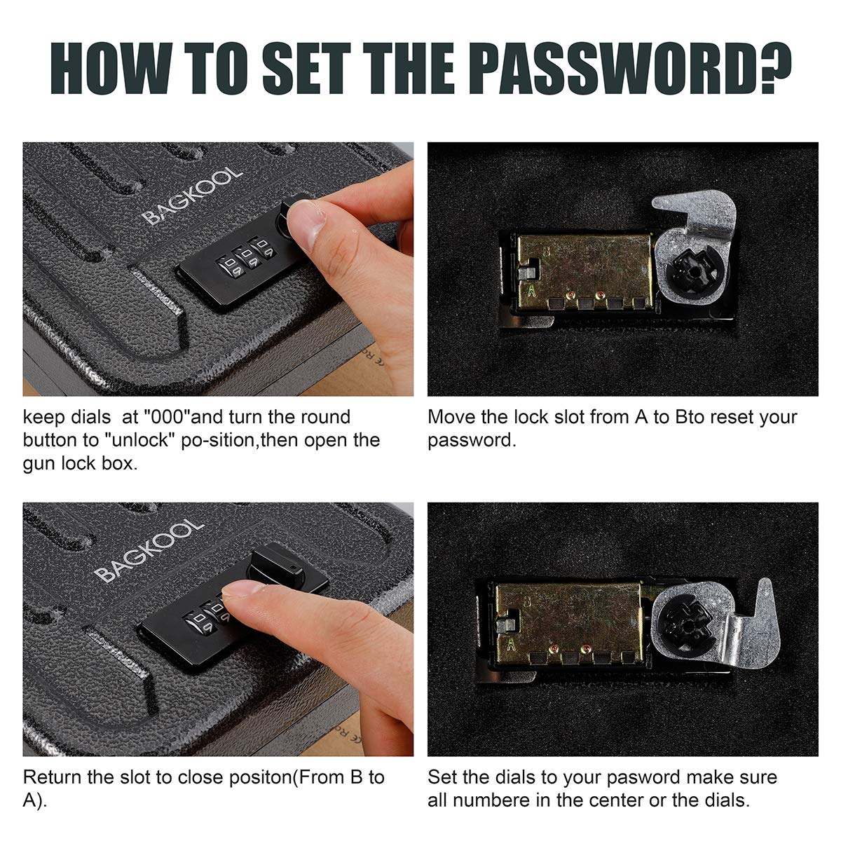 BAGKOOL Fireproof Security Box with 3-Digit Combination Lock, Portable Safe for Guns, Money, Documents - 39IN Patented Security Cable Included - Ideal for Valuables and Firearms, Size 9.4x6.5x2 IN BAGKOOL