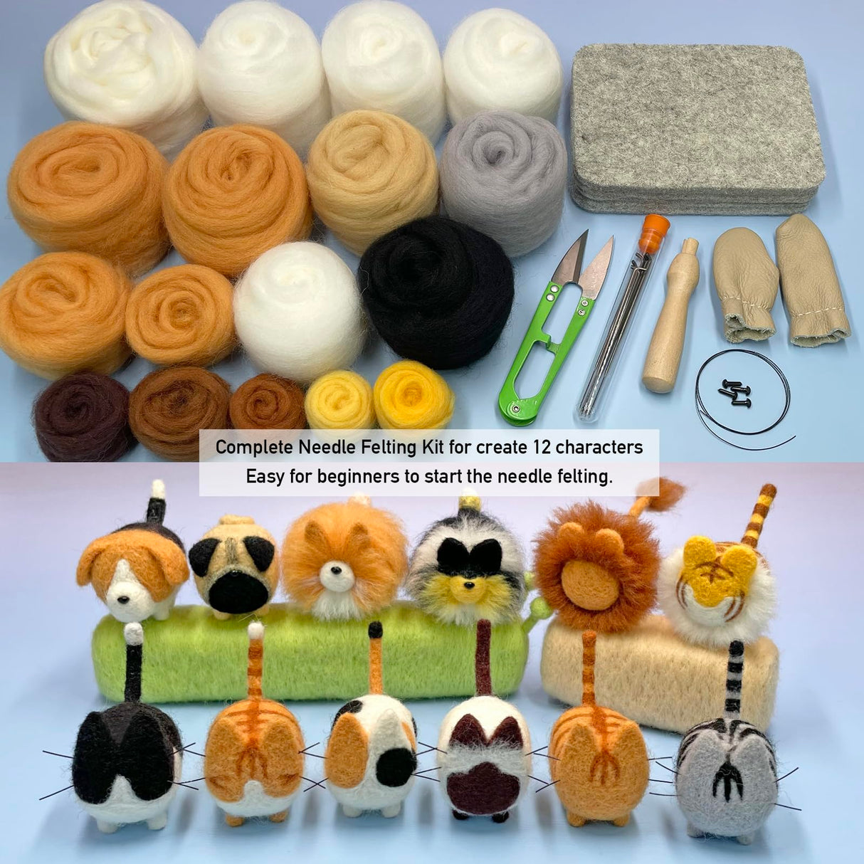 Truslin Needle Felting Kit, DIY Crafts for Adults Women, Hobby Kit with Felting Supplies,Felting Needles, Felting Wool and Tools for Beginners, Adult Craft Kits, Faceless Animals 12pcs Truslin