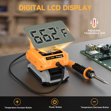 Cordless Soldering Station for Dewalt 20V Max Battery - Electric Digital LCD Display Soldering Iron Station Fast Heating Up Soldering Station for DIY, Appliance Repair (Battery Not Included) Wisehigh