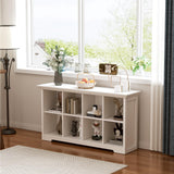 OSCHF Cube Shelf Bookcase with Base - Wooden 2 Tiers Floor Standing Low Storage Cabinet for Home and Office, 8-Cube Lattice Bookshelf, Warm White OSCHF