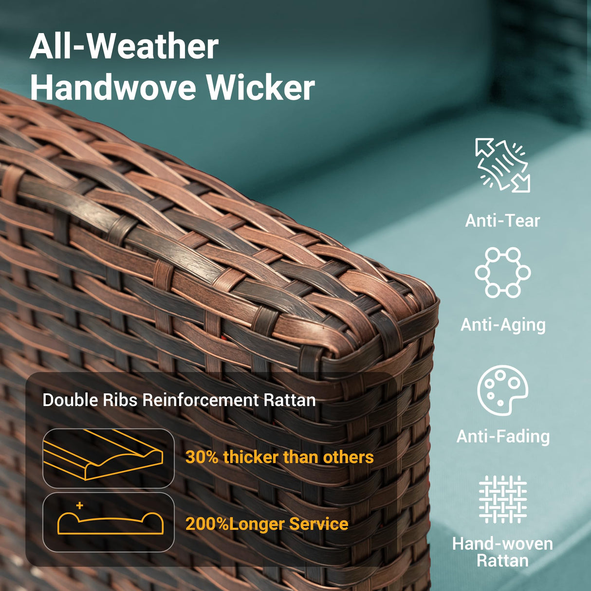 VONZOY 6 Pieces Patio Furniture Set with 44" Gas Fire Pit Table, Outdoor Sectional Conversation Sets, All-Weather Wicker Rattan Sofa w/Gas Fire Pit, Ottoman, Thick Cushion Light Blue VONZOY