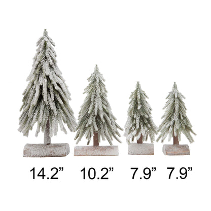 VGIA 4pcs Mini Christmas Trees Separate Spray Snow Christmas Trees with Wooden Bases