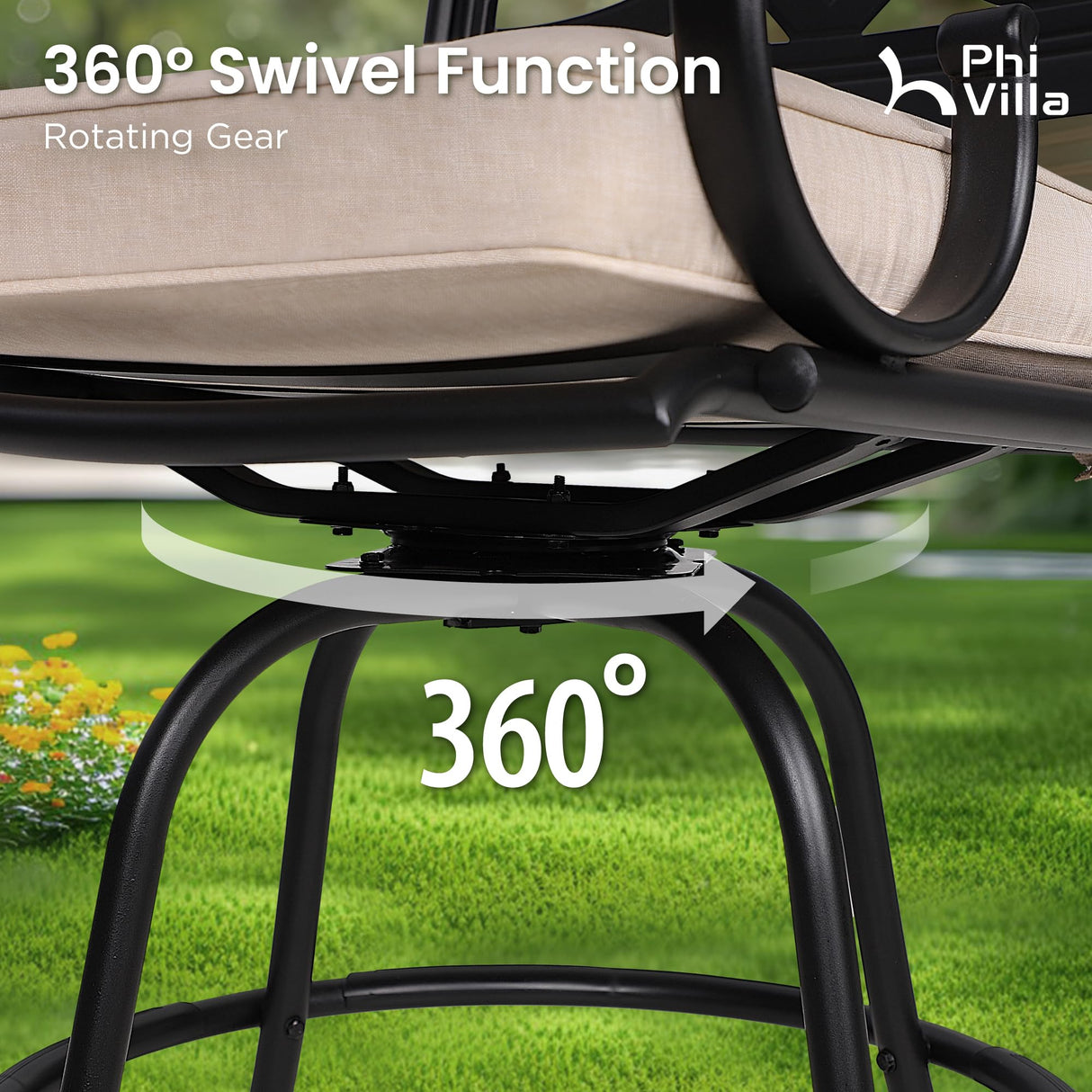 PHI VILLA 5 Piece Patio Bar Set,Outdoor Bar Table and Chairs Set, Strong and Heavy Duty Outdoor Bar Set with Cushion and Pillow，4PC Swivel Bar Stools with Rectangular Bar Height Table PHI VILLA