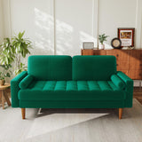 Vipbear 57" Small Loveseat Sofa, Comfy Velvet Mini Love Seat Couches with Throw Pillow for Small Spaces, Tool-Free Setup Sofa Couch for Bedroom, All-Wood Couches for Living Room, Green Vipbear
