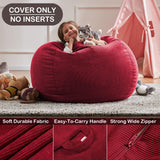 Nobildonna 3 ft Bean Bag Chair Cover (No Filler) 35"×43" Large Stuffed Animal Storage Bean Bag Washable Big Beanbag Chair Cover Premium Corduroy Bean Bag Cover for Adults,Kids,Wine Red 300L Nobildonna