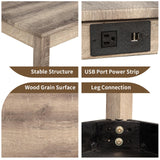 YWUFUART 59" Counter Height Bar Table Set with Power Outlet, Industrial Breakfast Table with 3 Padded Stools, 4 Piece Bar Table and Chairs Set for Living Room, Dining Room, Brown YWUFUART