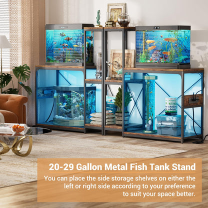 Hyomdeck 20-29 Gallon Fish Tank Stand with Power Outlet & LED Light, Reversible Wood Aquarium Stand with Shelves for Fish Tank Accessories Storage, Metal Frame, Turtle/Reptile Tank Stand, Rus - WoodArtSupply