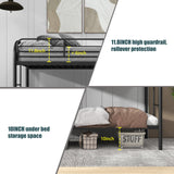 Flolinda Metal Bunk Bed Twin Over Twin, Heavy Duty Bunk Beds with 2 Ladders and 11.8" Full-Length Guardrail, Space-Saving Bunk Bed with Storage, No Box Spring Needed, Easy Assemble, Black Flolinda