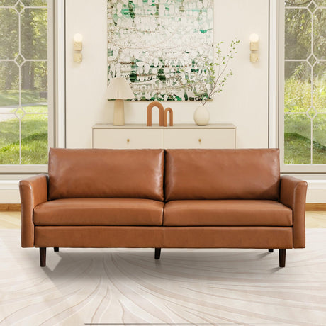 Tbfit 80" Faux Leather Couch, Mid Century Modern Sofa Living Room, 3 Seater Sofa for Small Space Bedroom Office Apartment, Brown Tbfit