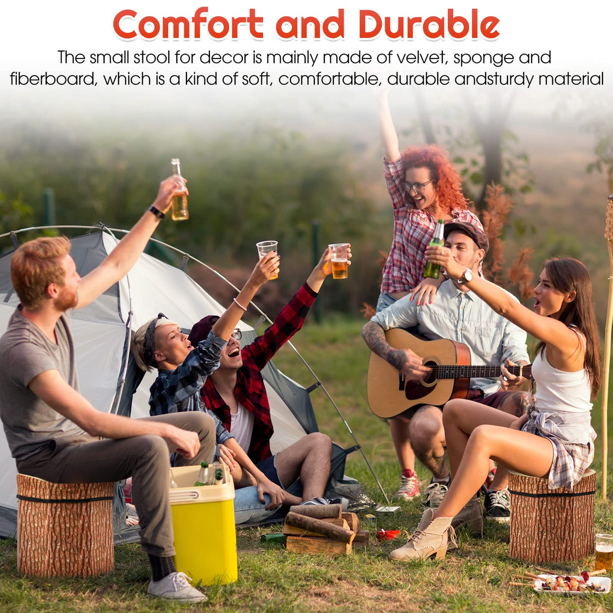 Amylove 3 Pack Tree Stump Storage Stool 12 x 12 Inch Stool Ottoman, Cute Folding Storage Toy Box with Foam Cushion, Collapsible Seat Chest (Classic) Amylove