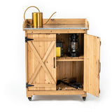 TAKUKA Outdoor Wooden Potting Bench with Wheel Double Doors & Metal Tabletop, Outside Storage Cabinet & Horticultural Planting Work Table for Garden Balcony Backyard TAKUKA