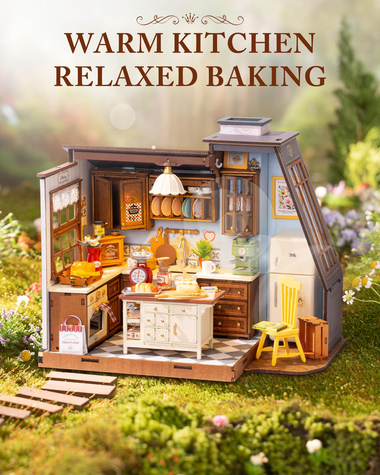 ROBOTIME DIY Miniature House Kit Dollhouse Kit for Adults Mini Tiny House Kit with Furniture Building Model Kit Crafts Creative Gift for Boys Girls (Baking Kitchen) ROBOTIME