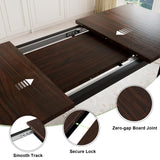 Feonase 7-Piece Dining Table Set with 6 Stools, 63 Inch Extendable Kitchen Table for 4-8, Kitchen Room Set with MDF Board & Metal Frame, Farmhouse Table, Space-Saving, Espresso Feonase