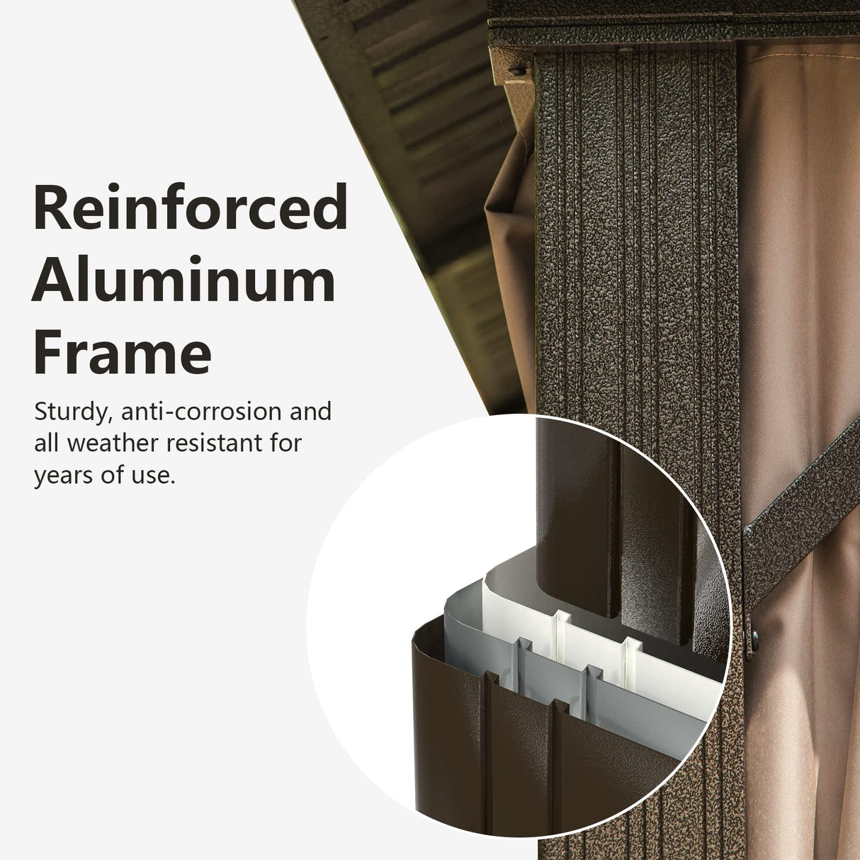 Domi Hardtop Gazebo 10' X 12', Permanent Outdoor Galvanized Steel Roof Gazebo with Aluminum Frame, Pavilion Metal Gazebos with Netting & Curtains for Garden, Patios, Lawns, Parties(Dark Brown) domi outdoor living