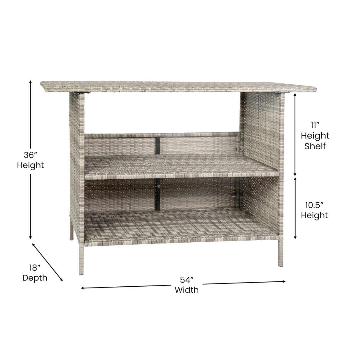 Flash Furniture Marco Indoor/Outdoor Patio Bar Counter Table, All-Weather Wicker Rattan Pattern, 2 Shelves, Gray Flash Furniture