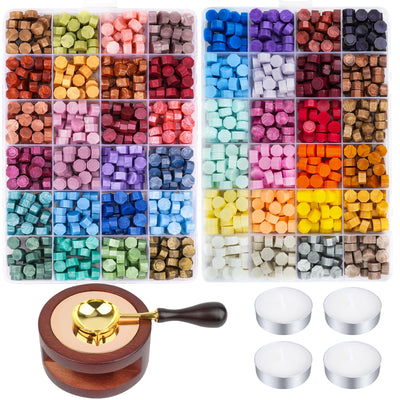 Aottom Wax Seal Kit, 48 Colors 1248 Pcs Sealing Beads with Melting Pot, Spoon, Tea Light Candles, Wax Seal Stamp Kit for Wedding Invitation, Gifts, Envelope, Letter Stamp Sealing and DIY Craft