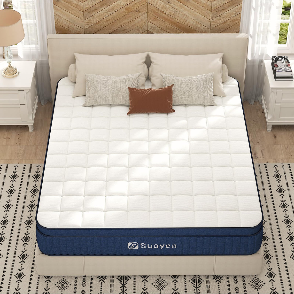 Queen Mattress, 14 Inch Queen Size Mattress in a Box, Hybrid Mattress Queen Size, Ultimate Motion Isolation with Gel Memory Foam and Pocket Spring, Medium Firm, Edge Support SUAYEA